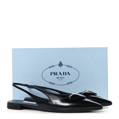 Prada Spazzolato Padded Triangle Logo Pointed Toe Slingback Flats 38.5 Black 10 of 10