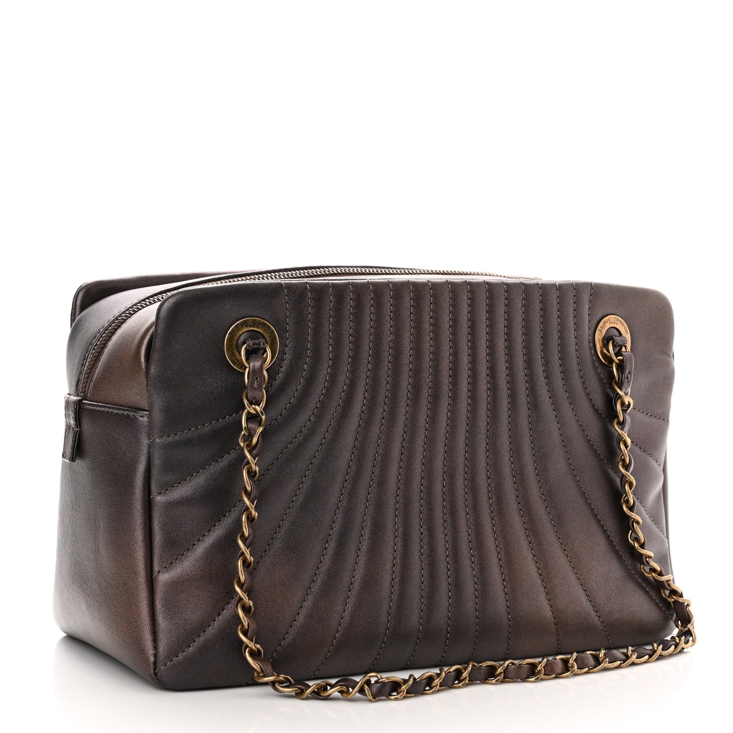 Chanel Metallic Lambskin Paris Shanghai Quilted Tote Kahki 3 of 11