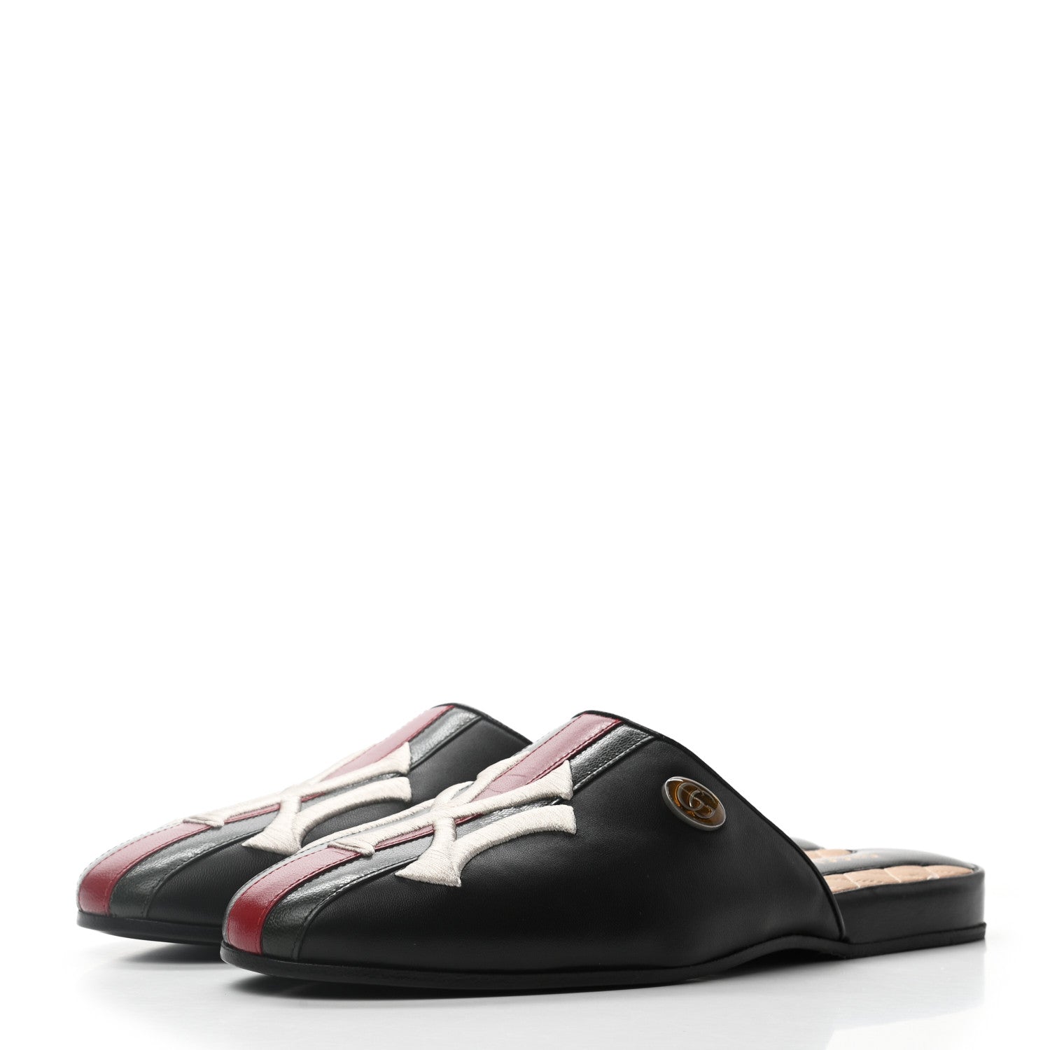 Gucci X MLB Lambskin NY Yankees Embroidered Womens GG Slippers 39 Black 3 of 8