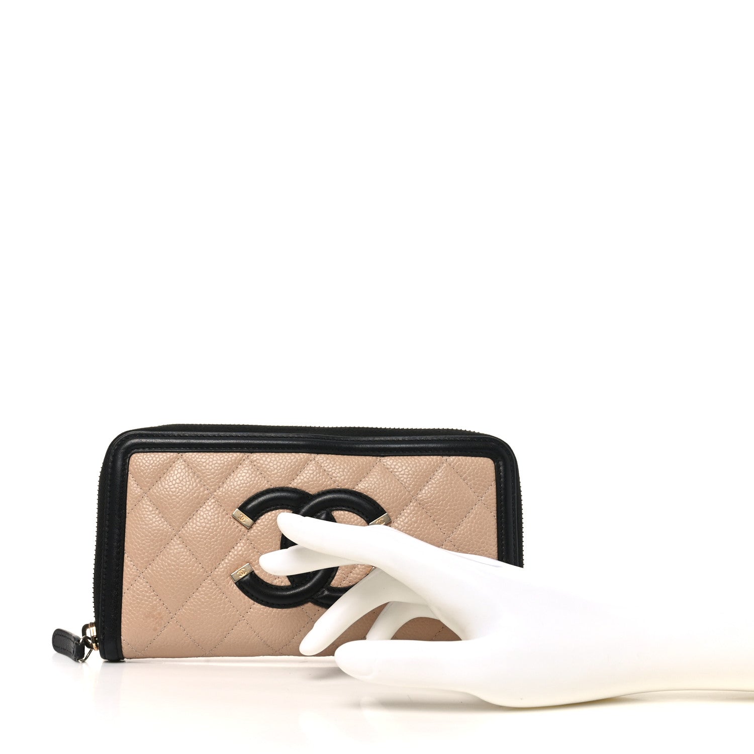 Chanel Caviar Quilted Filigree Zip Around Wallet Beige Black 2 of 8