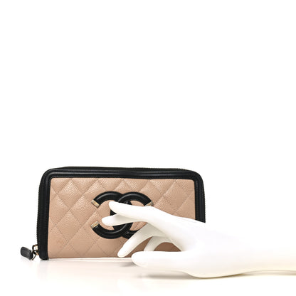 Chanel Caviar Quilted Filigree Zip Around Wallet Beige Black 2 of 8
