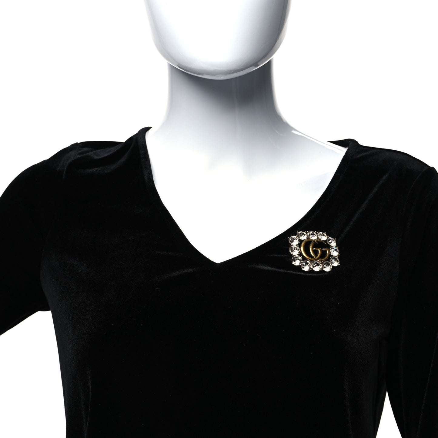 Metal Crystal Double G Brooch Aged Gold