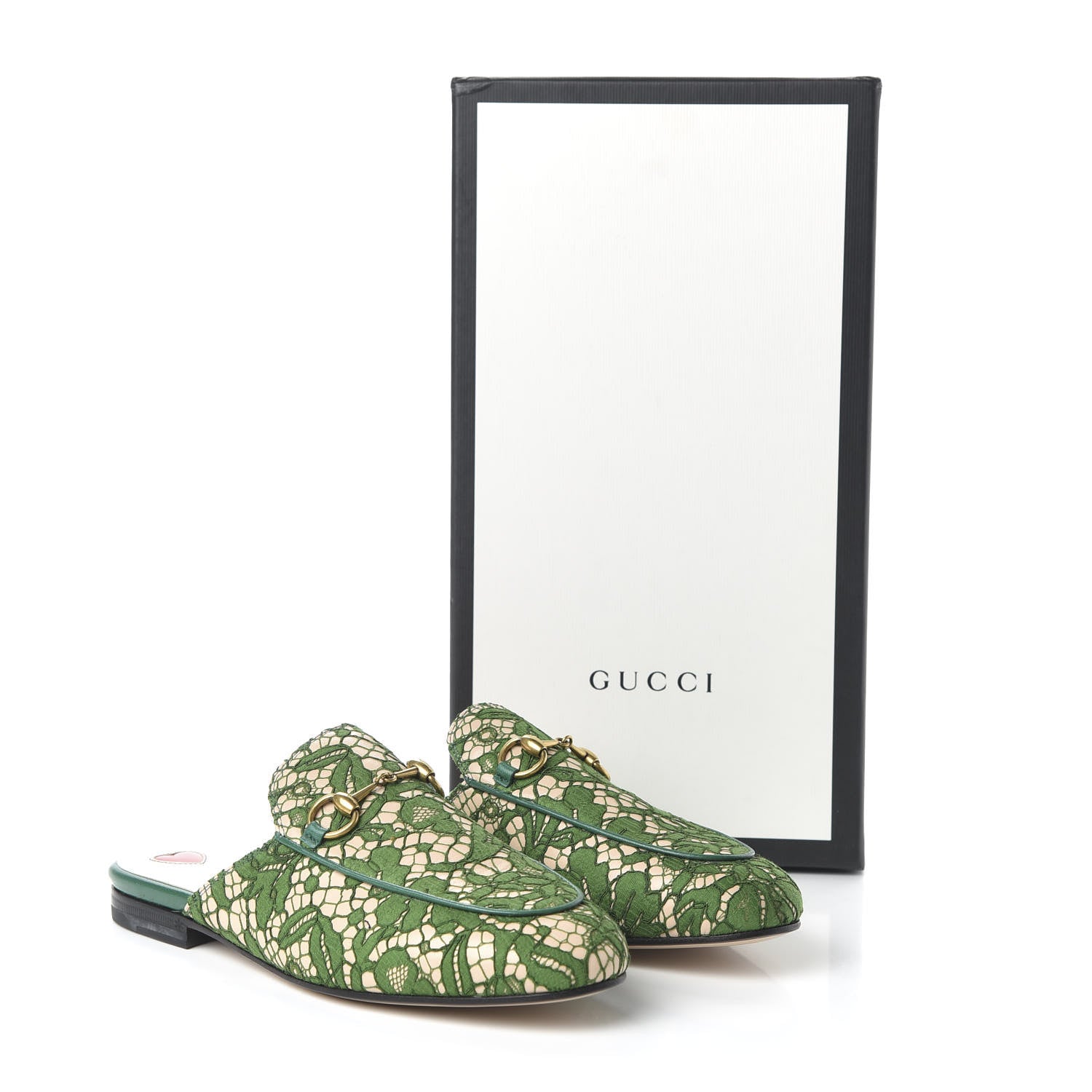 Gucci Lace Malaga Kid Womens Princetown Slippers 36 Green Grass Skin Rose 9 of 9