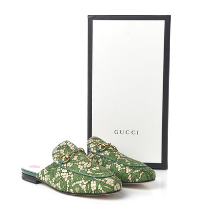 Gucci Lace Malaga Kid Womens Princetown Slippers 36 Green Grass Skin Rose 9 of 9