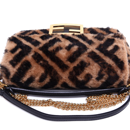 Fendi Shearling Vitello Dolce Macro FF 1974 Mini Baguette Tobacco Black 13 of 15
