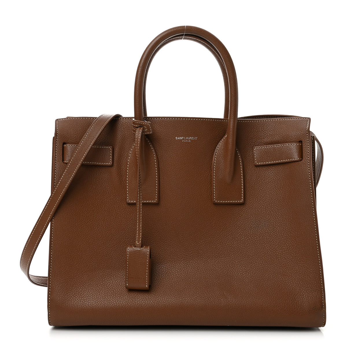 Grained Calfskin Topstitch Small Classic Sac De Jour Taupe