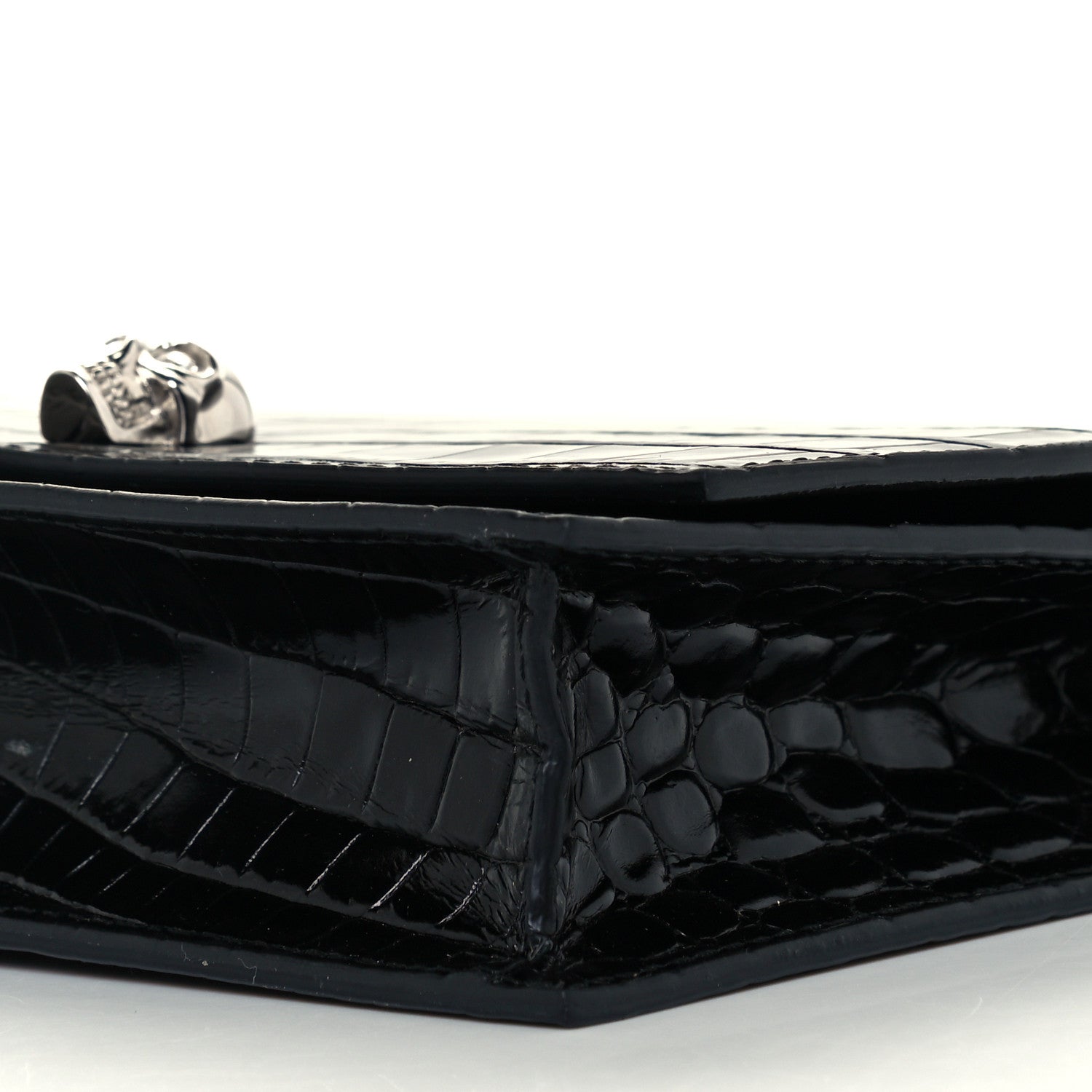 Alexander McQueen Calfskin Crocodile Embossed Skull Mini Crossbody Bag Black 9 of 9