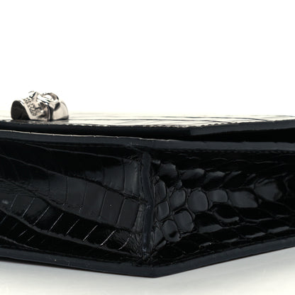 Alexander McQueen Calfskin Crocodile Embossed Skull Mini Crossbody Bag Black 9 of 9