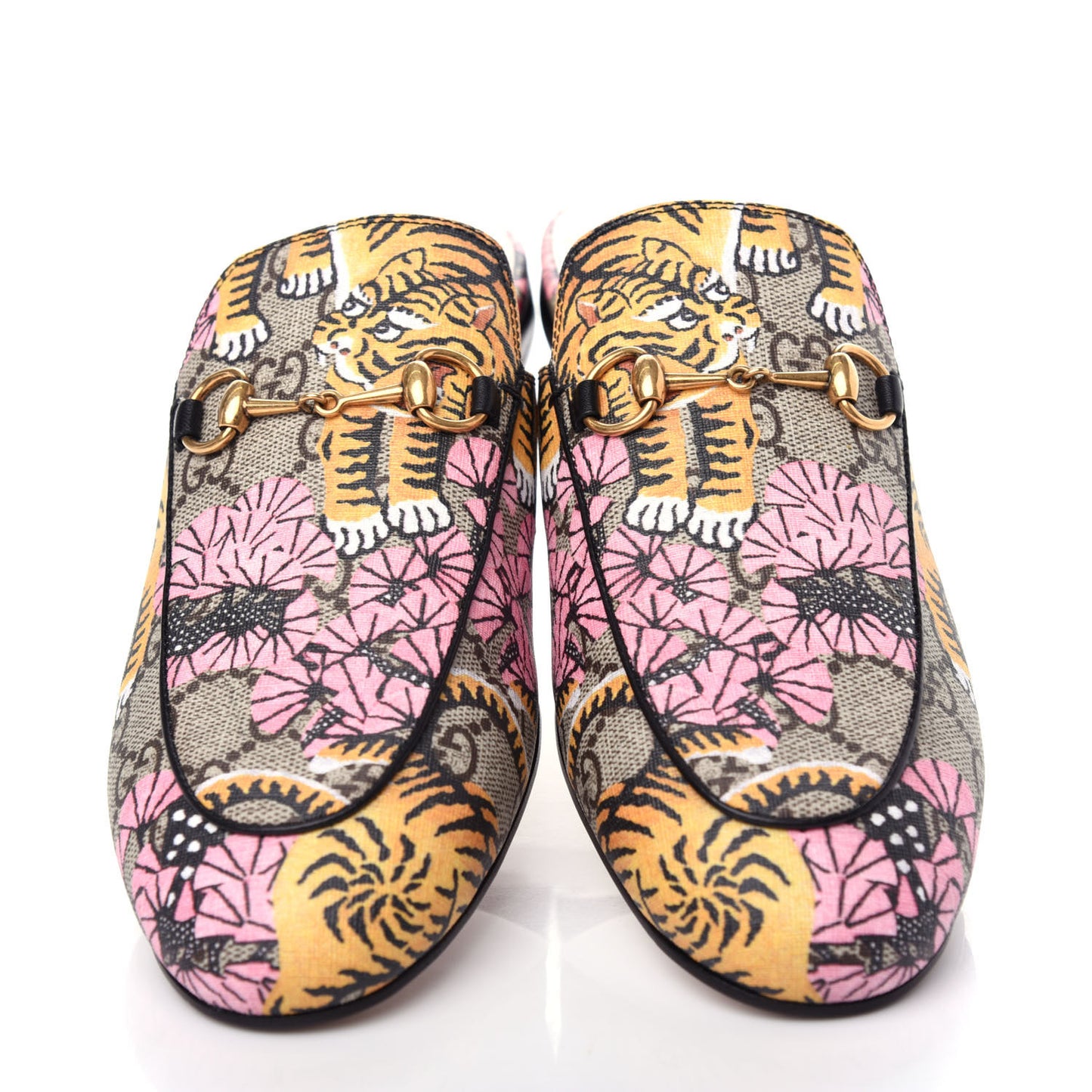 GG Supreme Monogram Bengal Womens Princetown Slippers 39.5 Beige Crop Pink