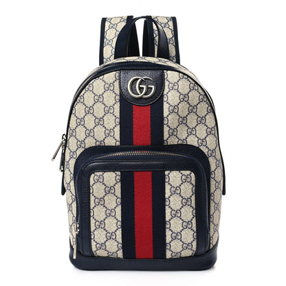 Gucci GG Supreme Monogram Textured Dollar Calfskin Web Small Ophidia Day Backpack Beige Blue Black 1 of 8