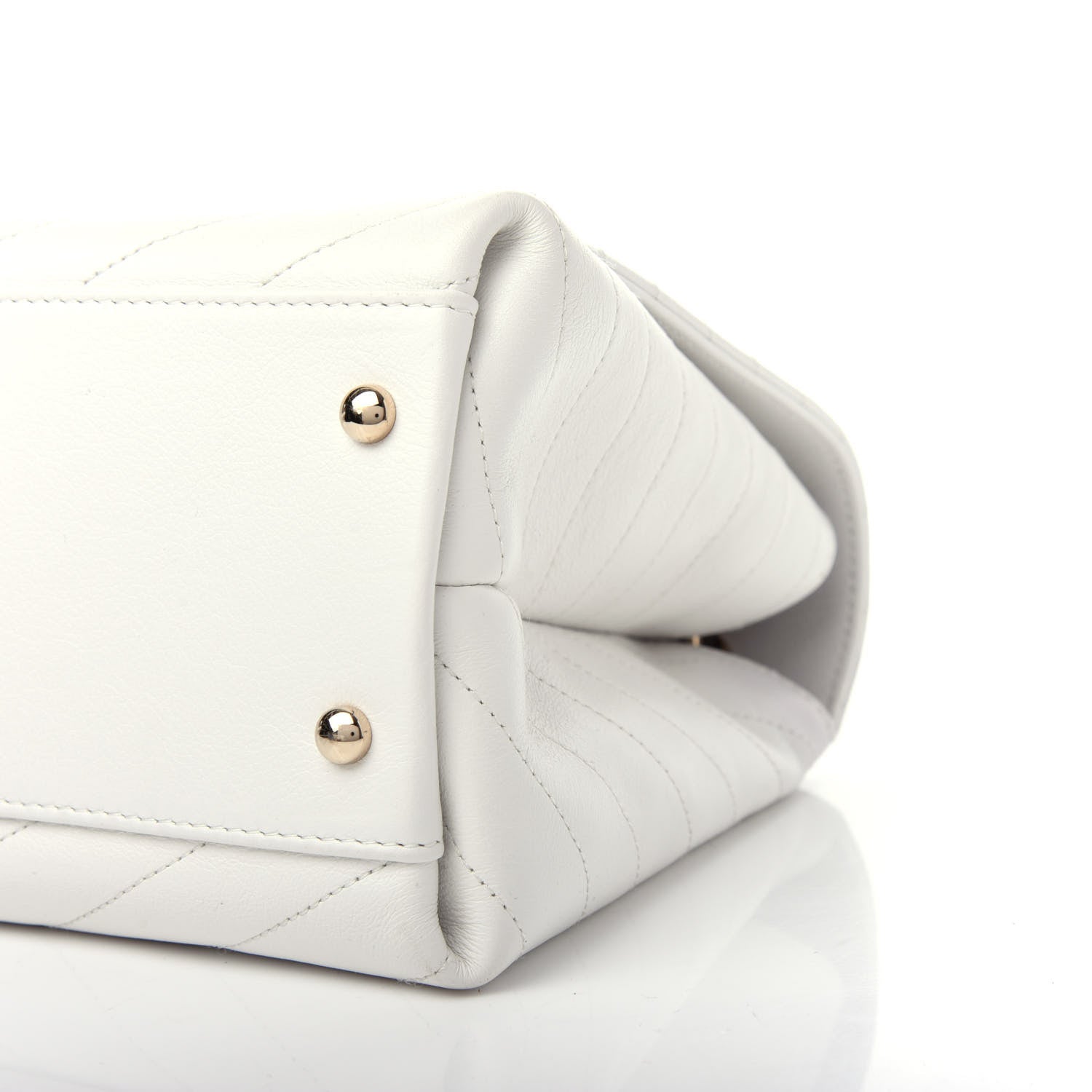 Chanel Grained Calfskin Stitched Medium Chevron Chic Top Handle Flap White 9 of 13