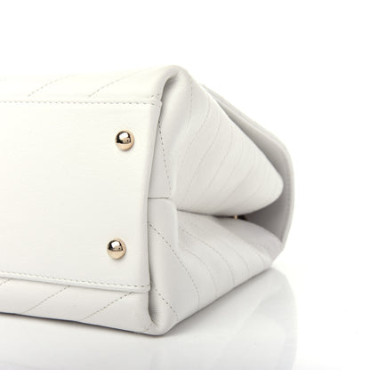 Chanel Grained Calfskin Stitched Medium Chevron Chic Top Handle Flap White 9 of 13