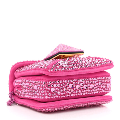 Valentino Garavani Crystal Suede Embellished Micro One Stud Chain Bag Pink PP 4 of 9