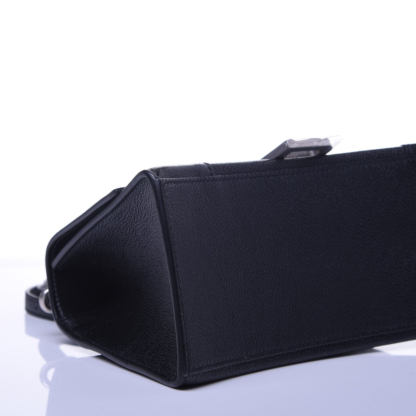 Grained Calfskin Small Hourglass Top Handle Bag Black
