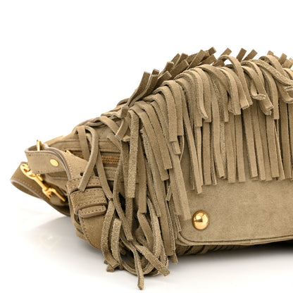 Saint Laurent Suede Calfskin Small Emmanuelle Fringe Bucket Bag Light Ocre 9 of 10