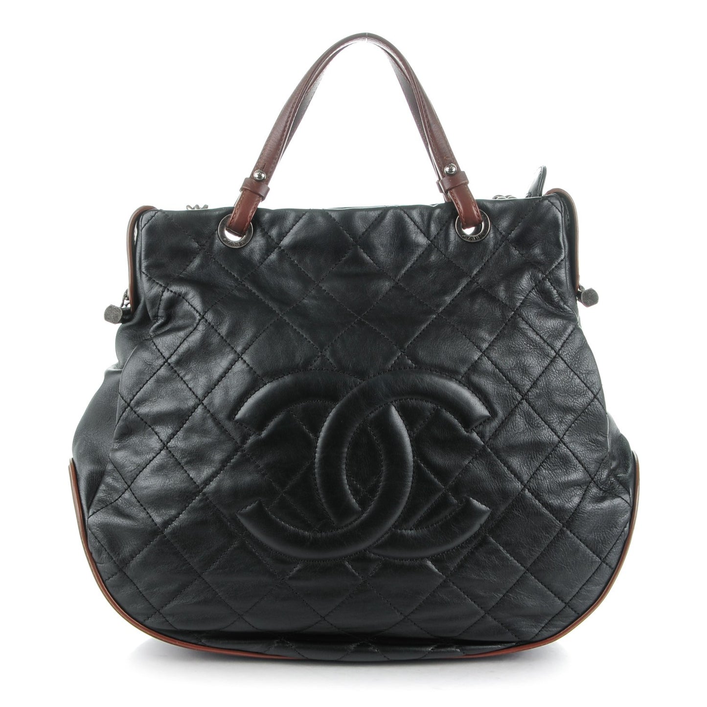 Iridescent Calfskin Quilted Country Chic Hobo Black