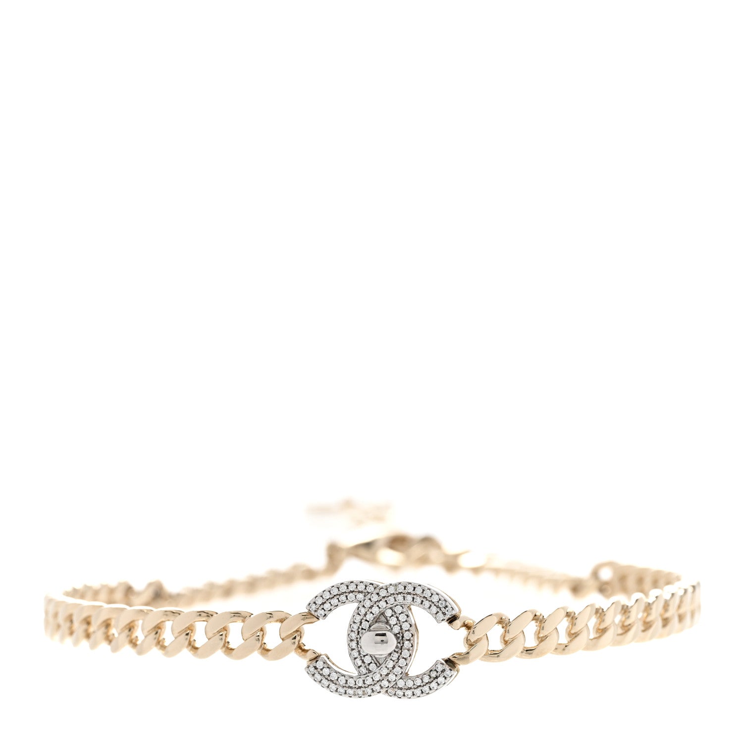 Chanel Crystal Chain Link CC Turnlock Choker Necklace Gold Silver 1 of 7