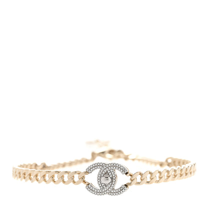 Chanel Crystal Chain Link CC Turnlock Choker Necklace Gold Silver 1 of 7