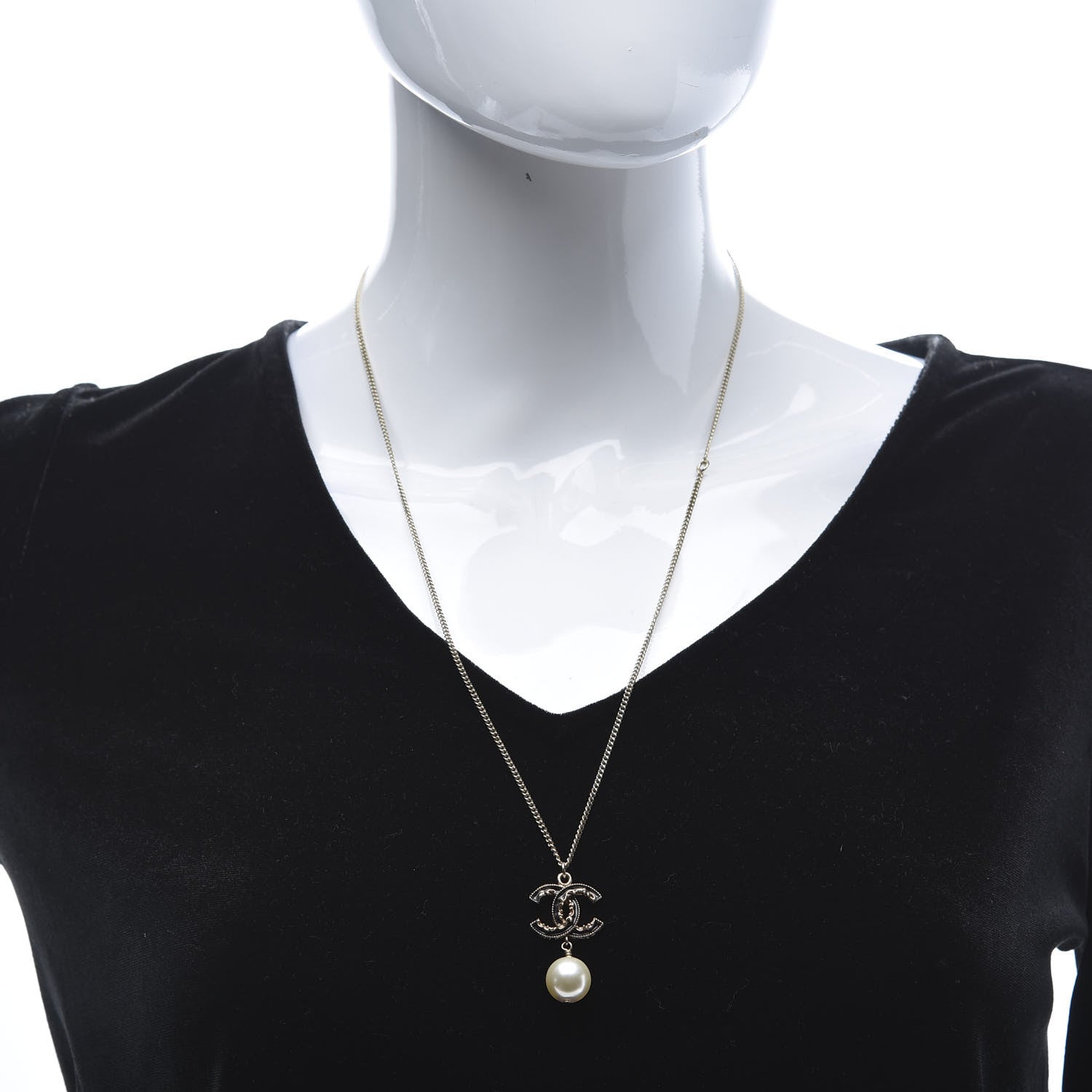 Chanel Enamel CC Baroque Pearl Drop Necklace Black Gold 2 of 5