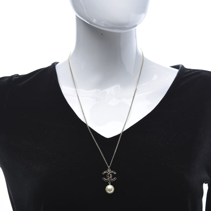Chanel Enamel CC Baroque Pearl Drop Necklace Black Gold 2 of 5