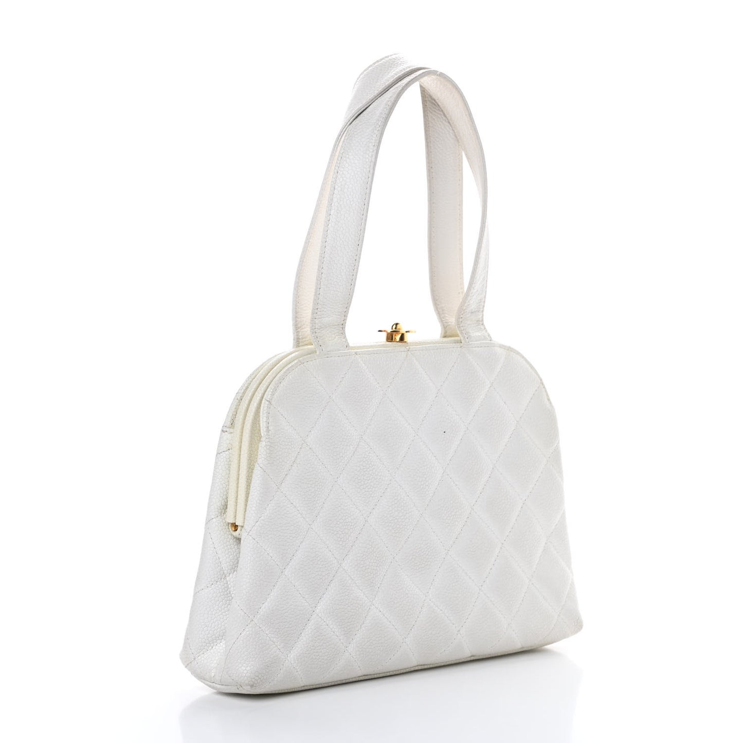 Caviar Quilted Kisslock Frame Bag White