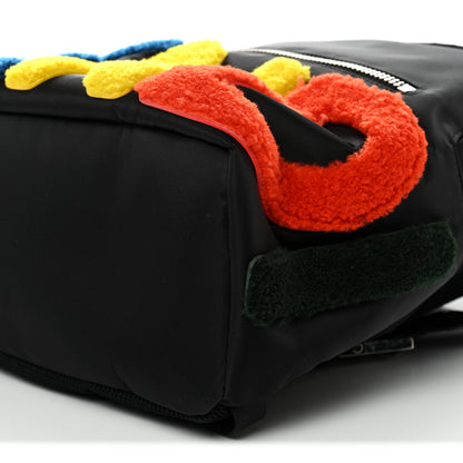 Fendi Nylon Shearling Block Letter Backpack Black 10 of 10