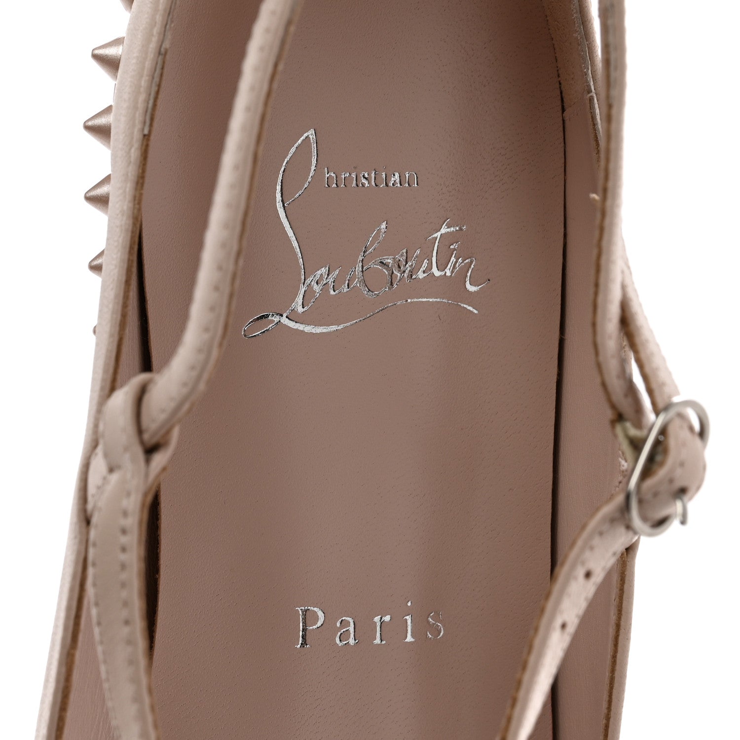 Christian Louboutin Calfskin Conclusive Spike Ankle Strap Ballerina Flats 39 Leche 6 of 8
