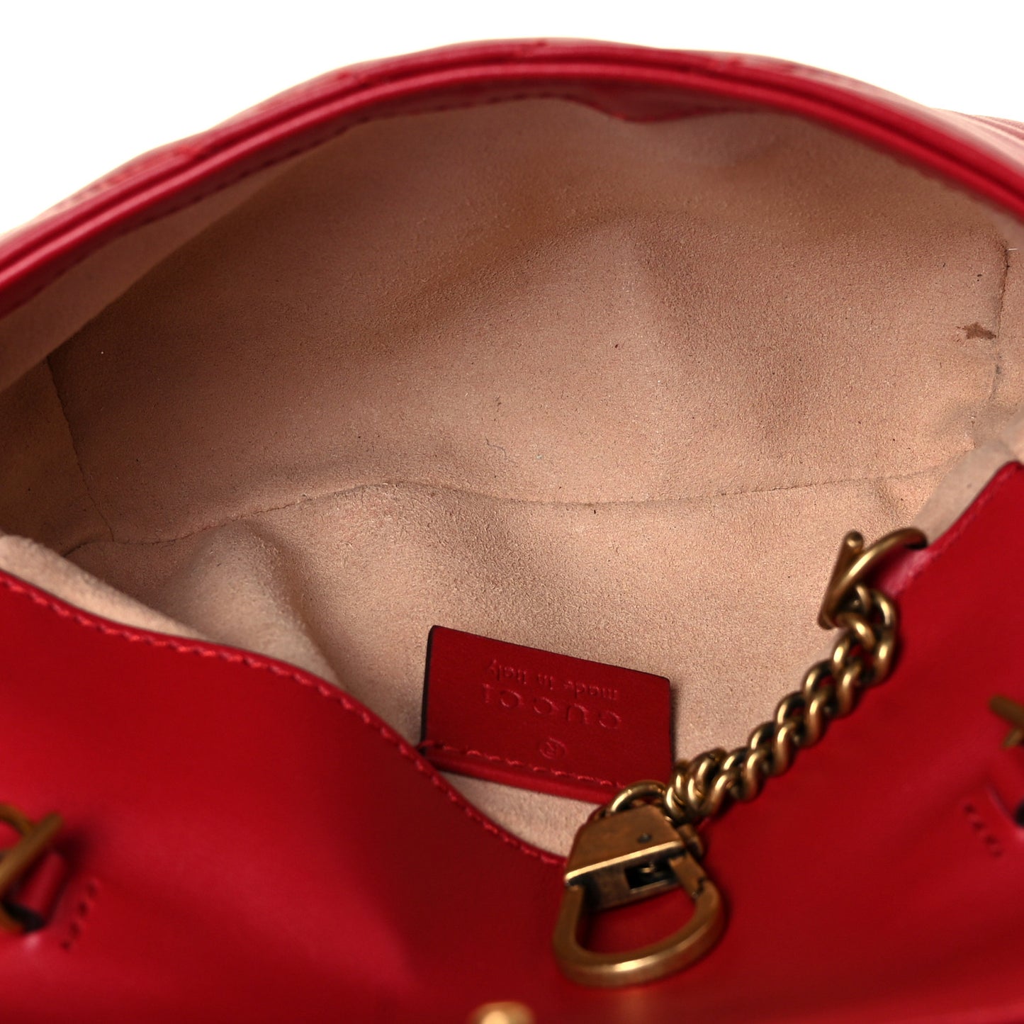 Calfskin Matelasse Super Mini GG Marmont Shoulder Bag Hibiscus Red