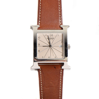 Hermes Stainless Steel Barenia 30.5mm Heure H Hour Quartz Watch Fauve 8 of 8