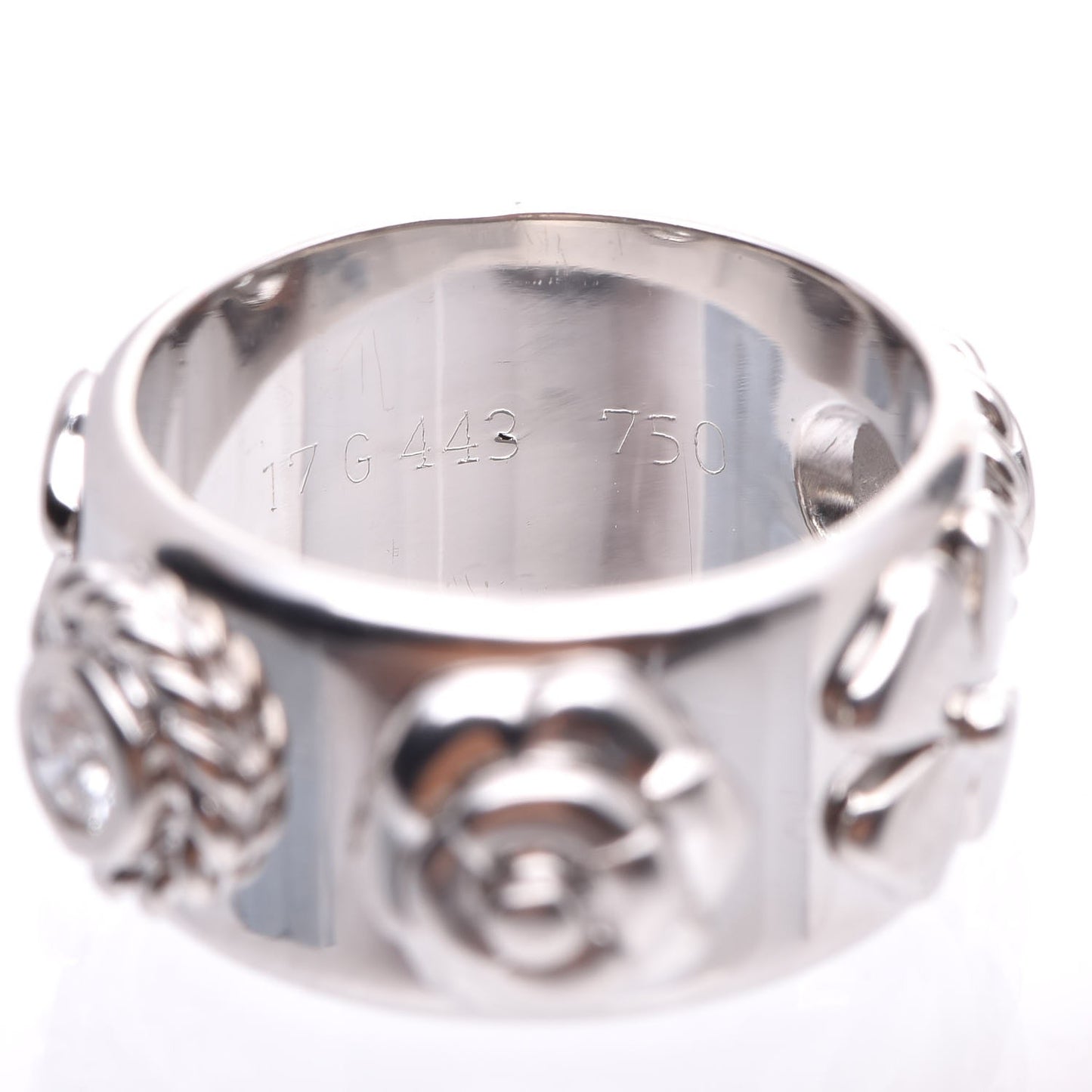 18K White Gold Diamond Camellia Band Ring 46 3.75