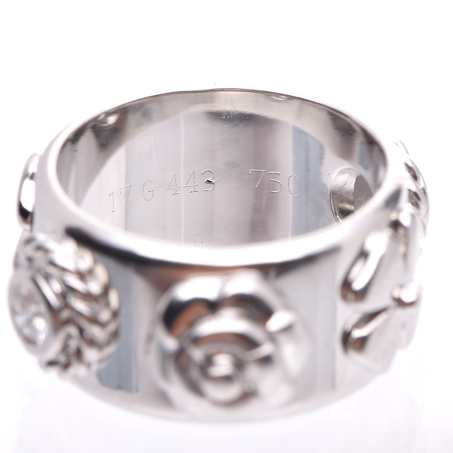 Chanel 18K White Gold Diamond Camellia Band Ring 46 3.75 5 of 5