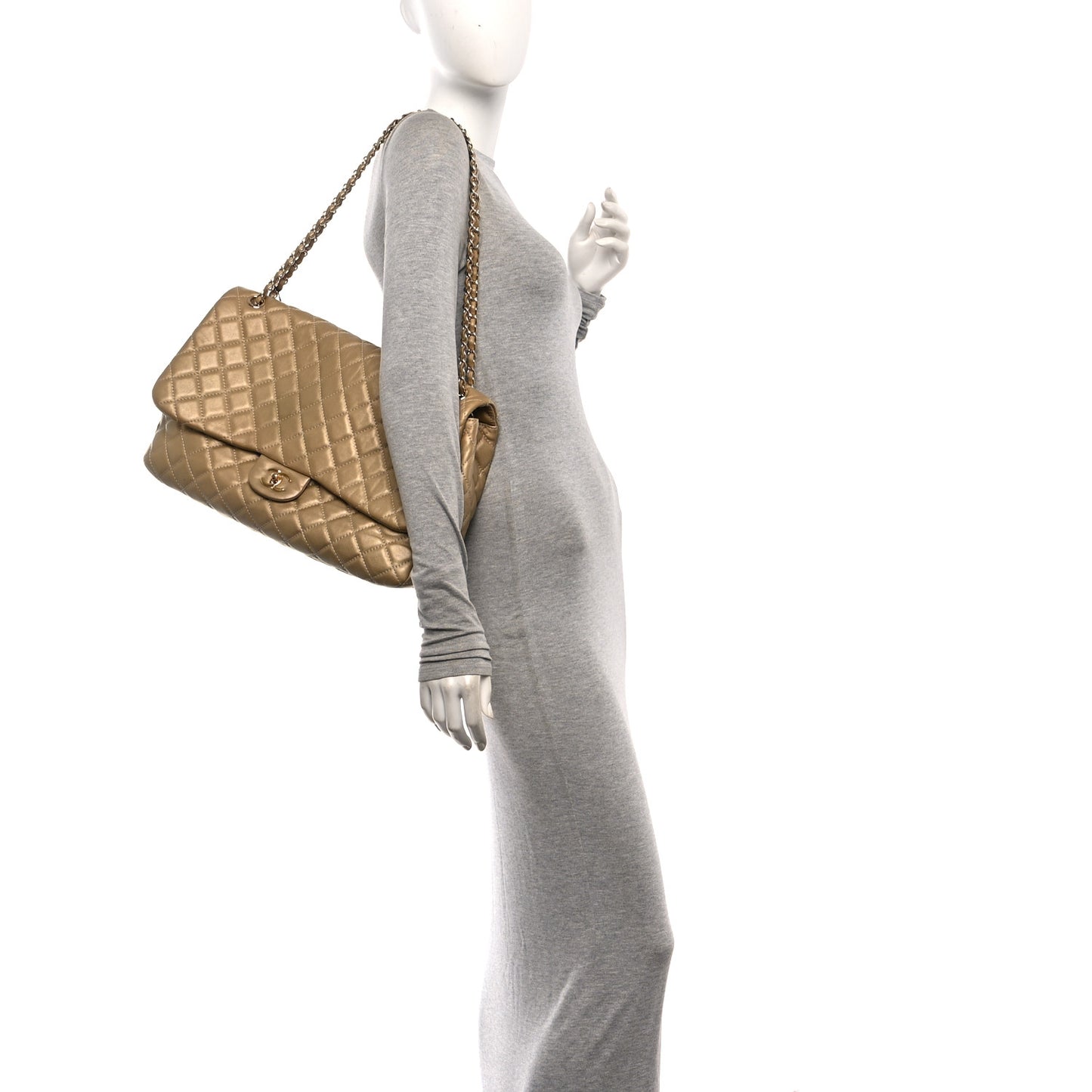 Metallic Calfskin Quilted Small XXL Travel Flap Bag Gold