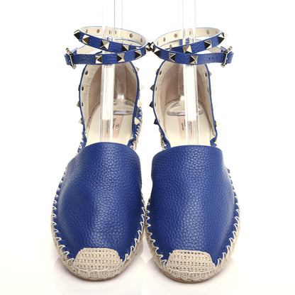 Valentino Garavani Grained Calfskin Rockstud Ankle Wrap Espadrille 20mm Flats 41 Blu Delft 5 of 10