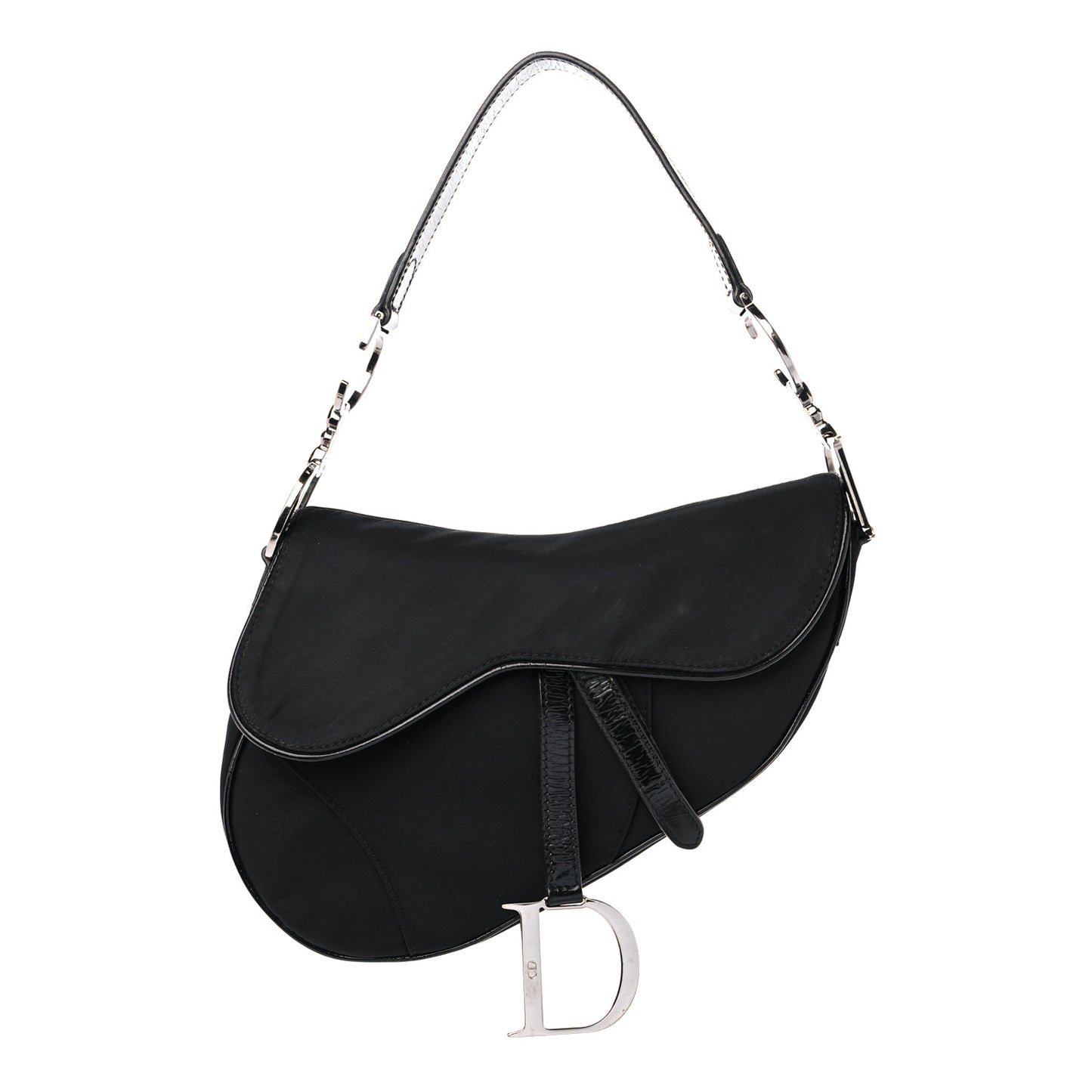 Canvas Patent Calfskin Saddle Bag Black