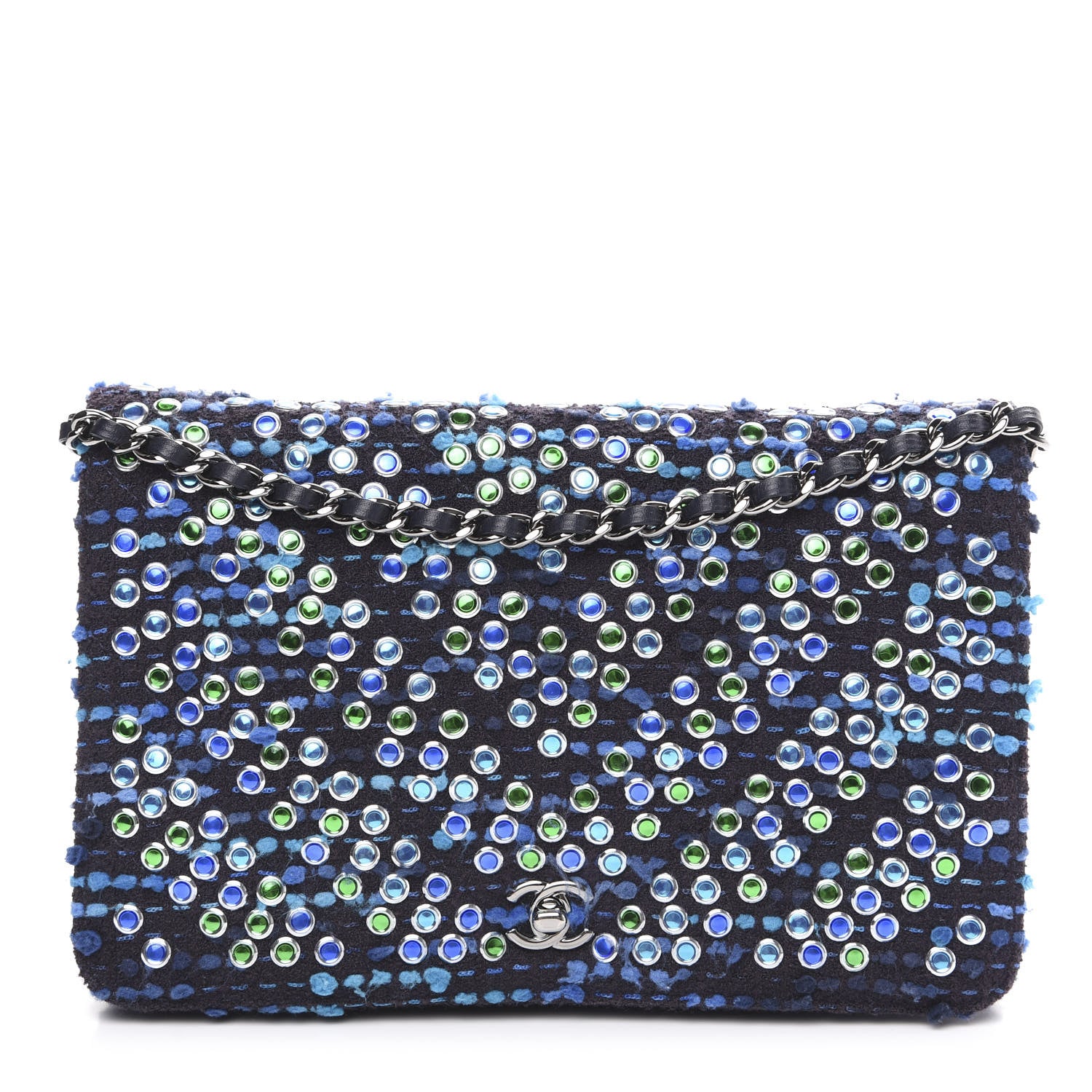 Chanel Crystal Tweed Wallet On Chain WOC Blue 1 of 10