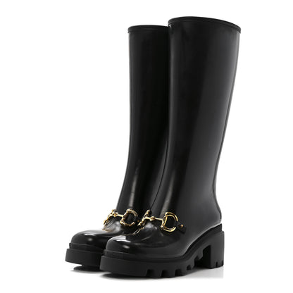 Gucci Rubber Horsebit Knee High Boots 38 Black 3 of 10