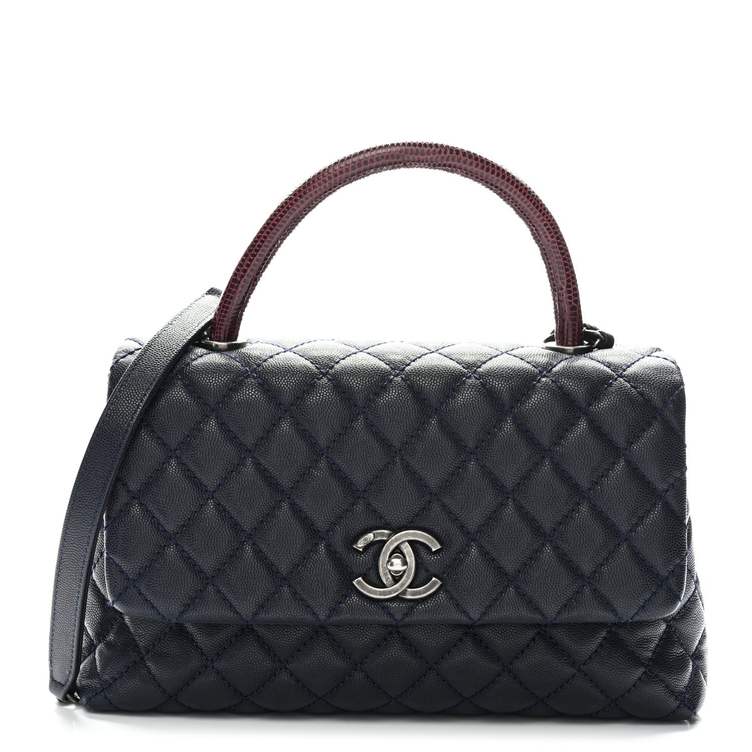 Chanel Caviar Lizard Quilted Small Coco Handle Flap Navy Blue 1 of 10