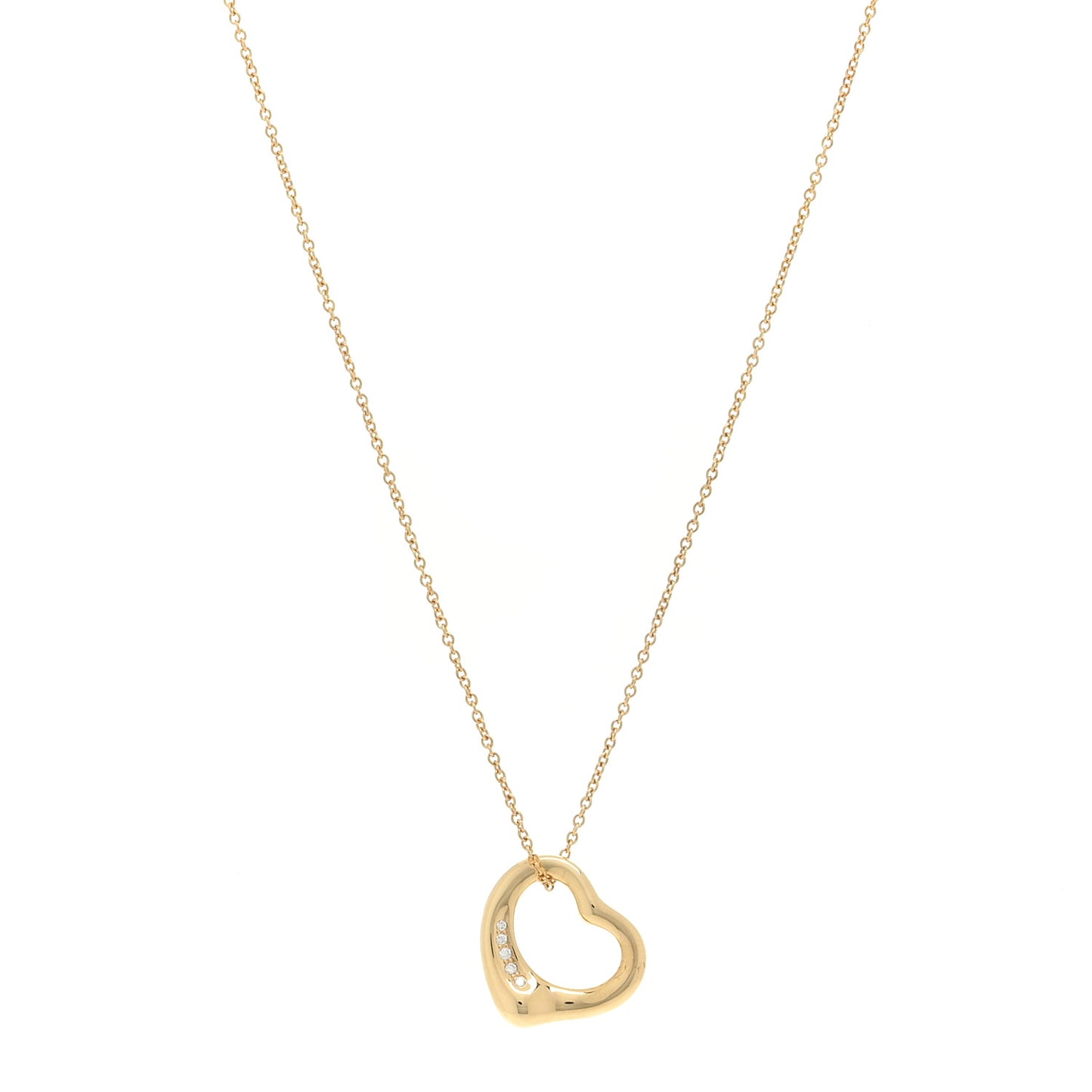 18K Yellow Gold Diamond 16mm Elsa Peretti Open Heart Pendant Necklace