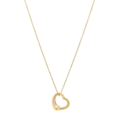 Tiffany 18K Yellow Gold Diamond 16mm Elsa Peretti Open Heart Pendant Necklace 1 of 5