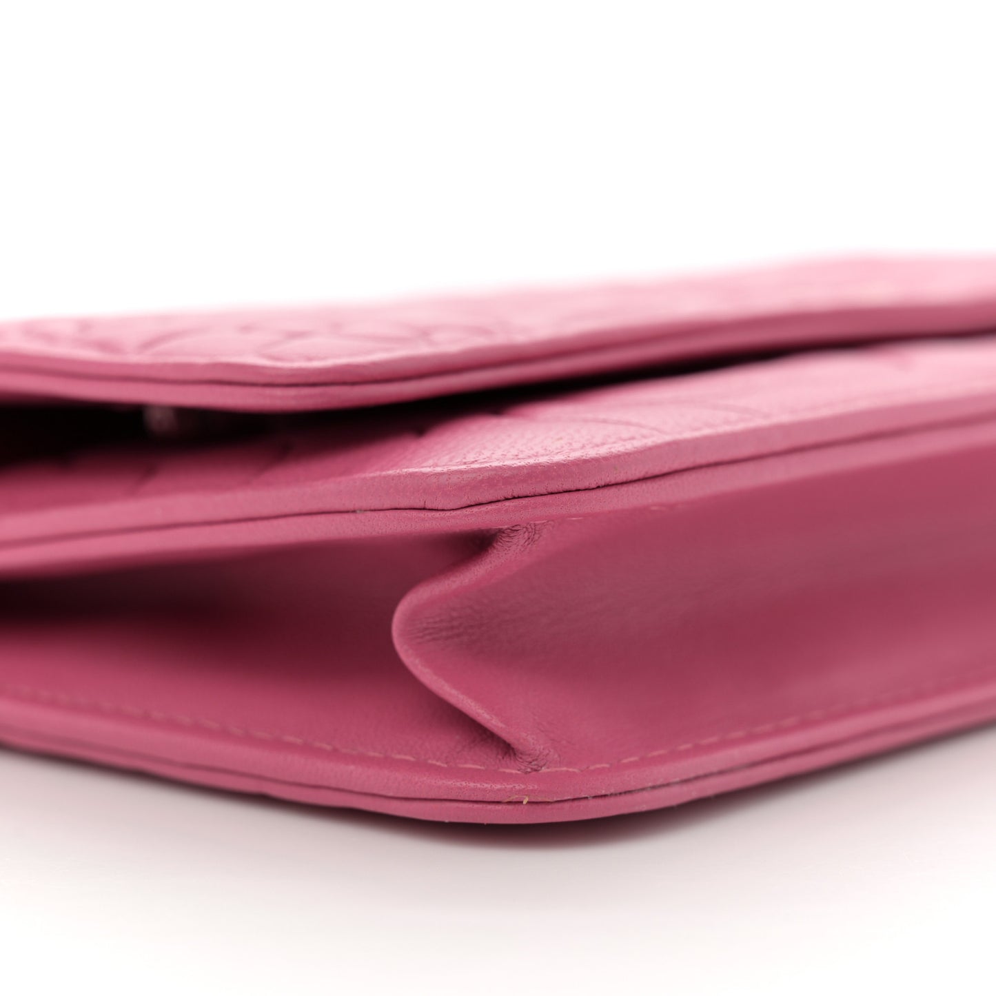 Lambskin Camellia Embossed Wallet on Chain WOC Pink