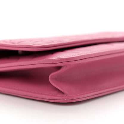 Chanel Lambskin Camellia Embossed Wallet on Chain WOC Pink 9 of 10
