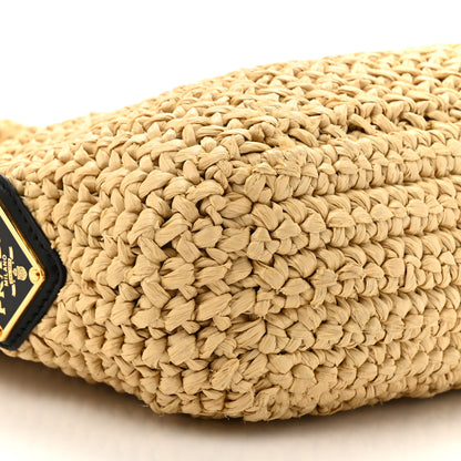 Prada Yarn Raffia Effect Crochet Embroidered Small Logo Tote Naturale 9 of 9