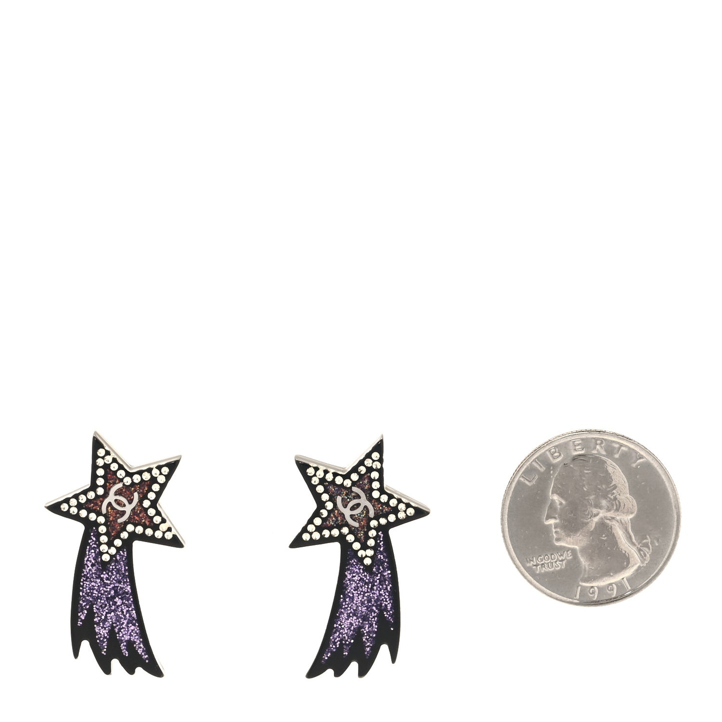 Resin Crystal CC Shooting Star Earrings Silver Purple