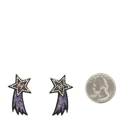 Chanel Resin Crystal CC Shooting Star Earrings Silver Purple 2 of 4