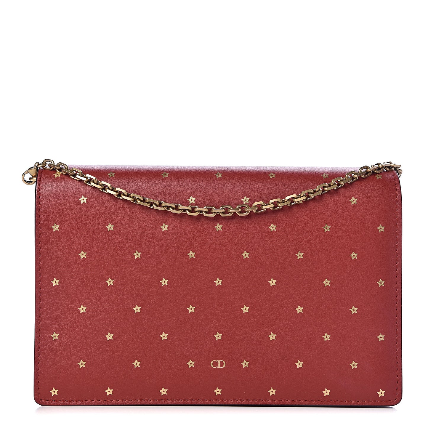Calfskin Embossed Stars Wallet on Chain Rouge Gold