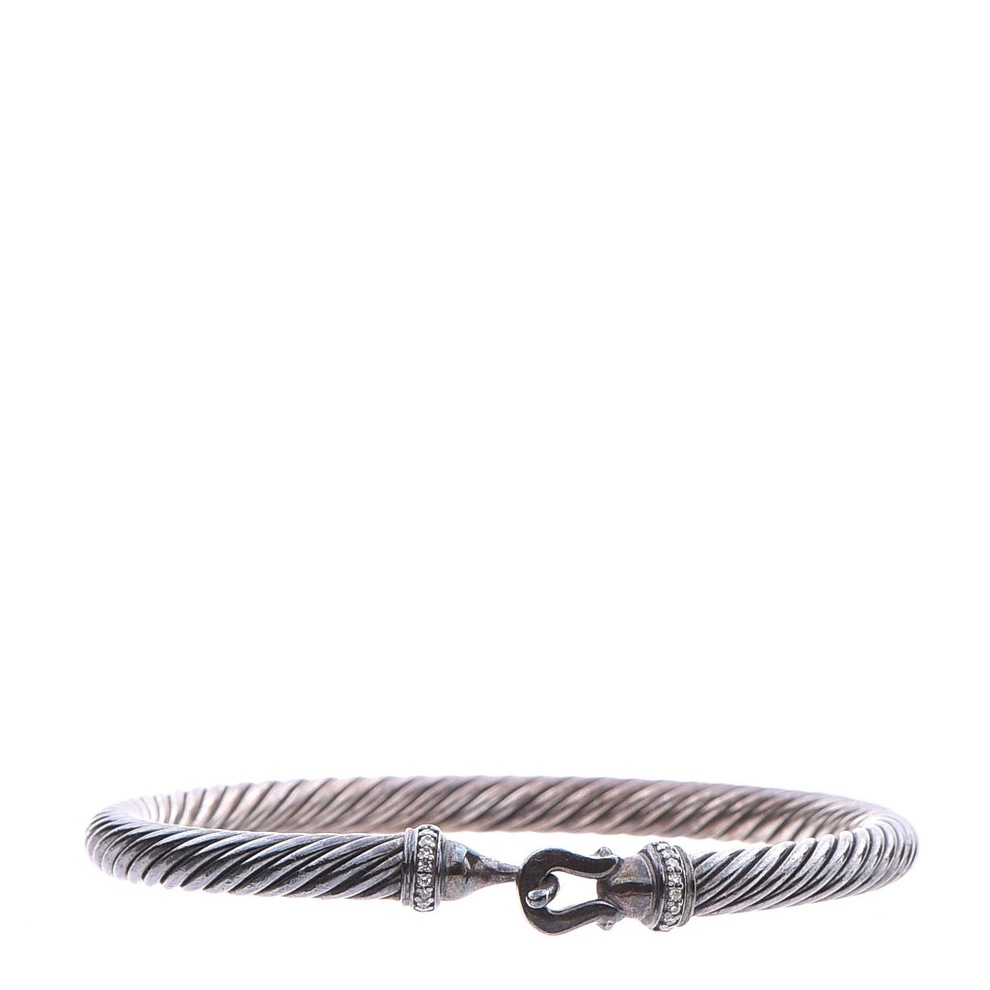 Darkened Sterling Silver Diamond 5mm Cable Buckle Bracelet M
