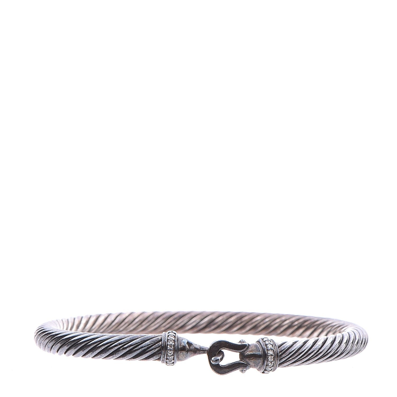 David Yurman Darkened Sterling Silver Diamond 5mm Cable Buckle Bracelet M 1 of 5