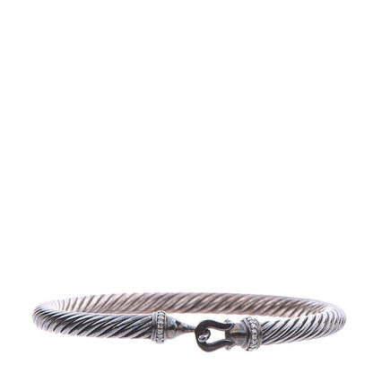David Yurman Darkened Sterling Silver Diamond 5mm Cable Buckle Bracelet M 1 of 5