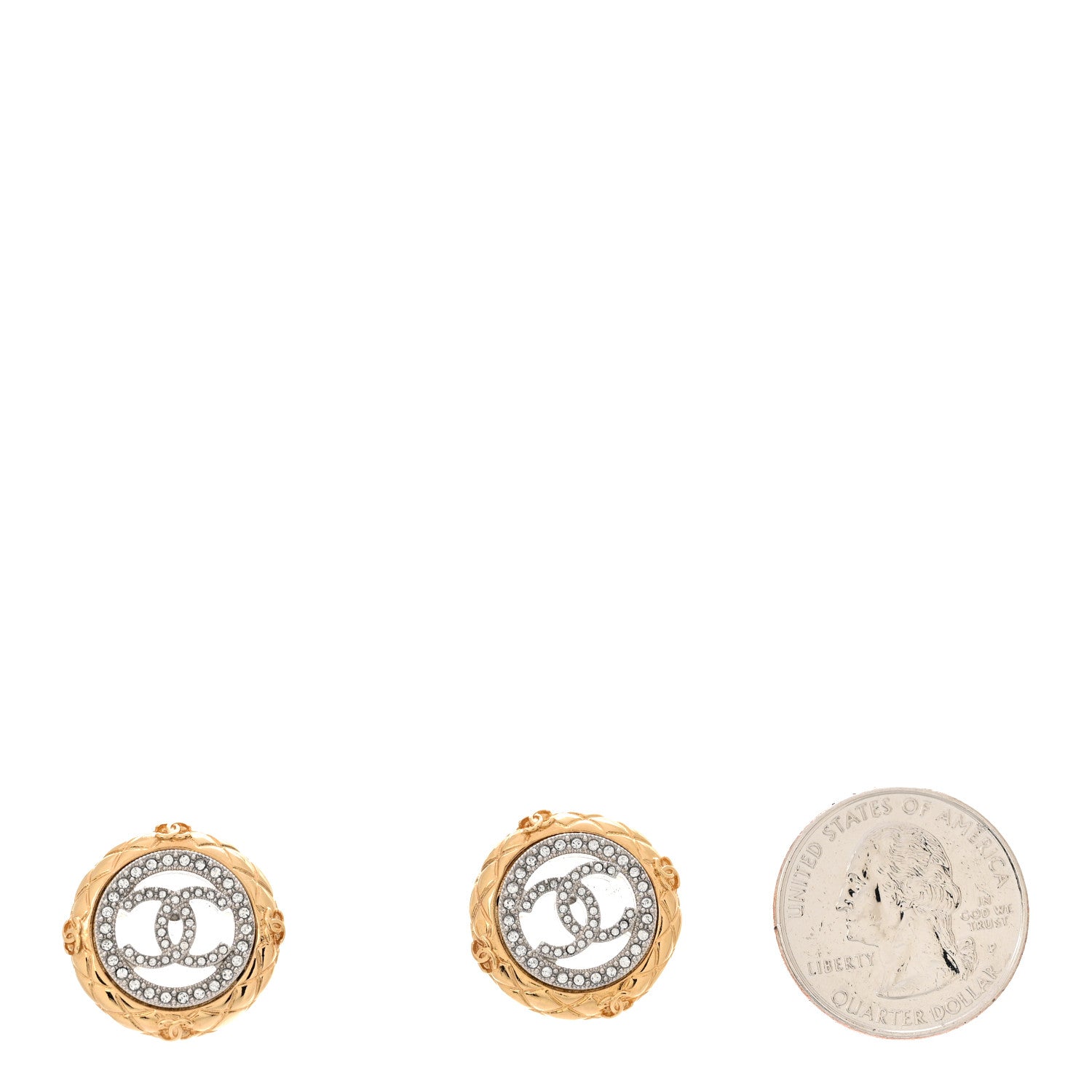 Chanel Crystal CC Round Earrings Gold 2 of 6