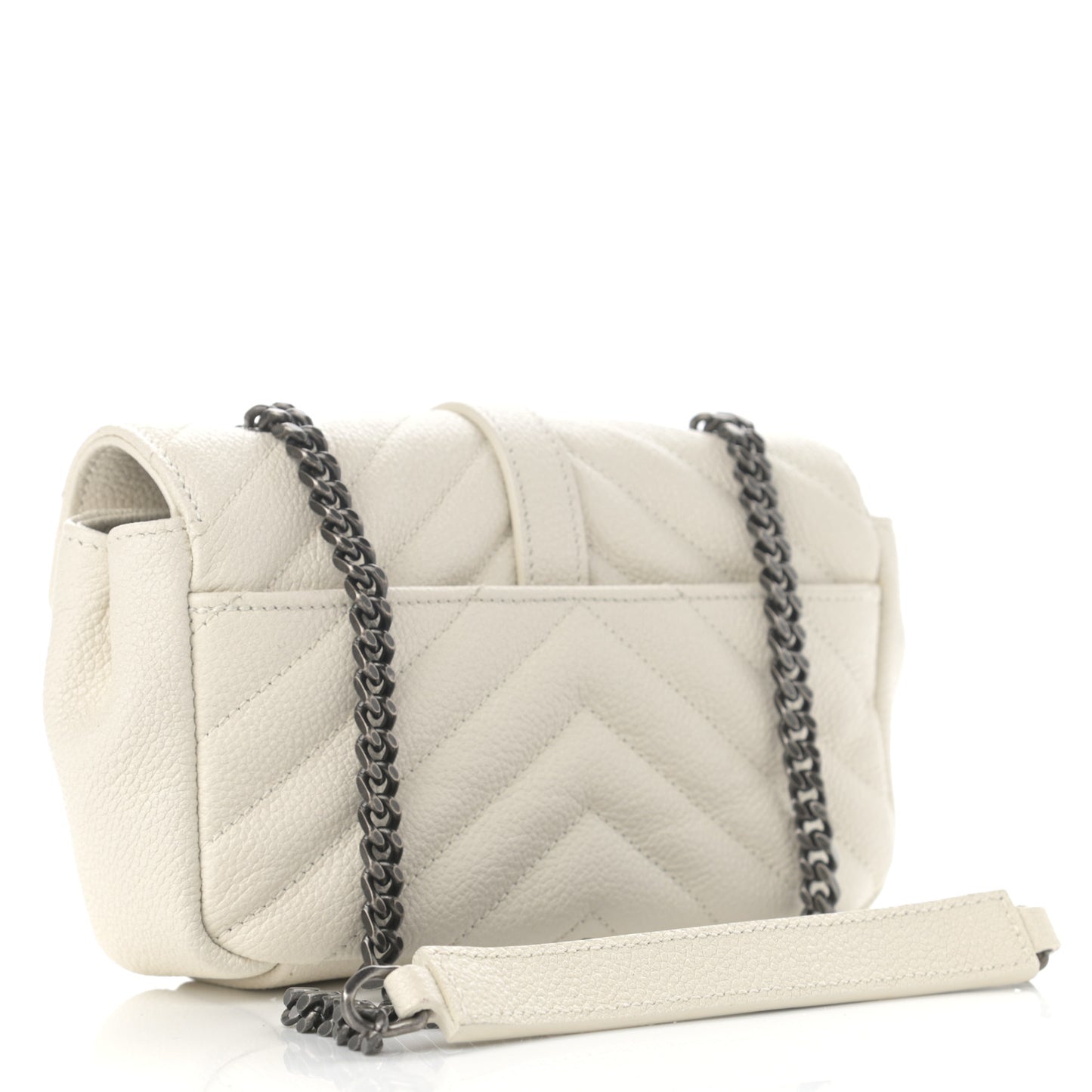 Grained Calfskin Matelasse Chevron Monogram Classic Baby Chain Bag White